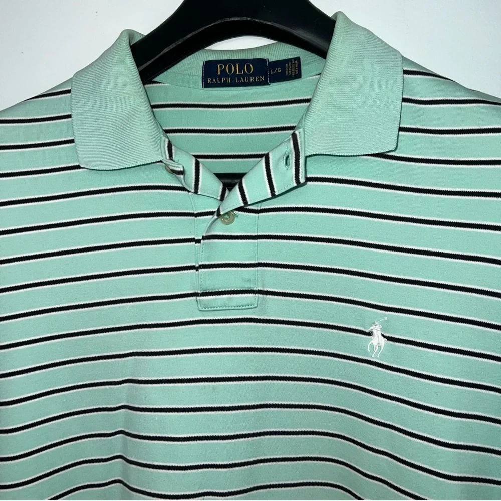 Polo Ralph Lauren Mint Green Striped Short Sleeve Polo Shirt Size Large